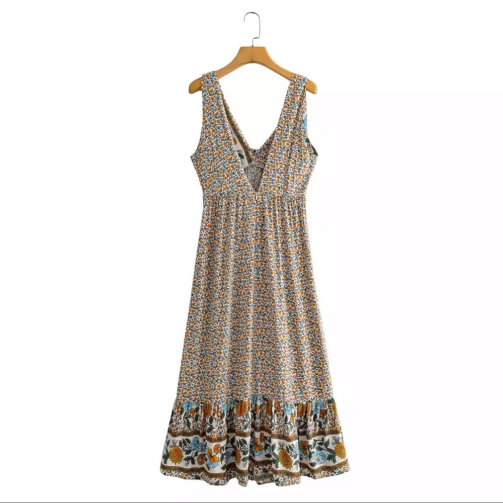 Boho maxi dress floral print cottagecore yellow - Picture 5 of 7